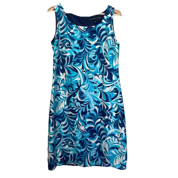 Chaus Silk Teal Navy Tiered Midi Shift Dress Size 8 Office Sheath Retro Resort - Picture 1 of 8